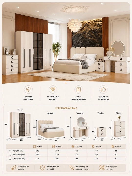 Premium Yotoqxona Mebel To‘plami - 