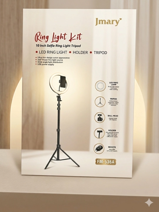 Jmary FM-536A – blogerlar uchun yorug‘lik-diodli, 30 sm halqasimon chiroq