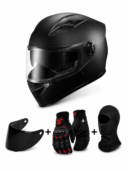 AXK to‘plami - motoshlem, qora vizor, motogolovkalar va balaklava