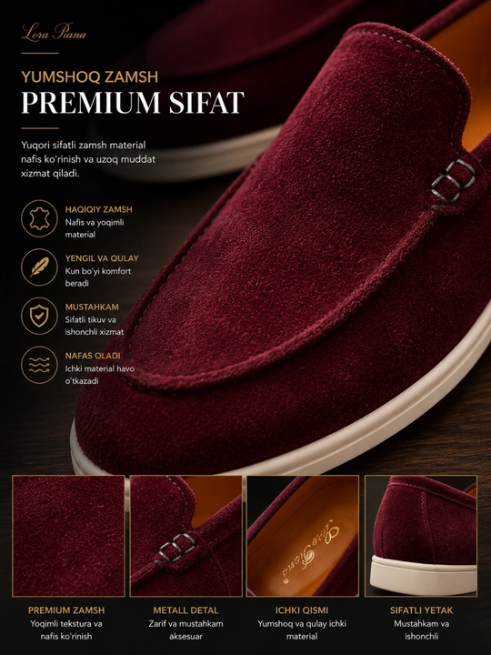 Loferlar, 100% tabiiy charm , loro piana, mokasinlar