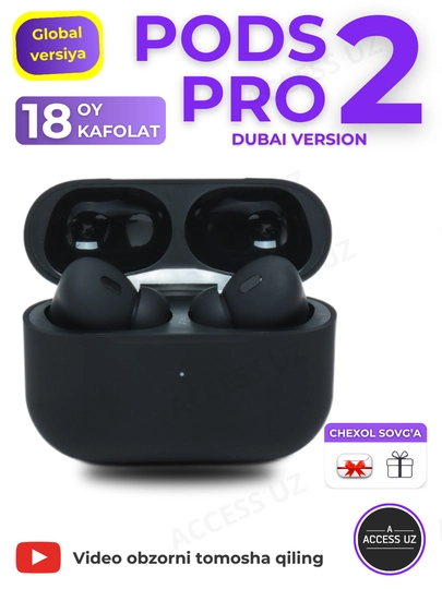 Pods Pro 2 Dubai simsiz quloqchinlari, qora rangli, sovg‘a sifatida g‘ilofli