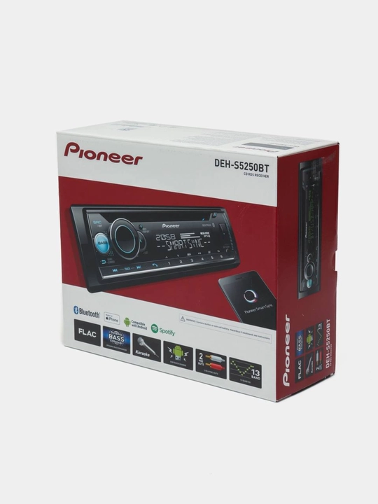 Avtomobil uchun Pioneer DEH-S5250BT magnitolasi, 1-DIN, qora, Bluetooth, USB, AUX