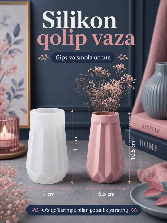 Silikon qolip, gullar uchun guldon, guldon qolipi, gips va smola uchun mold