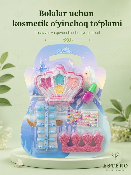 Косметический игровой набор для девочек — тени, лак для ногтей, накладные ногти 