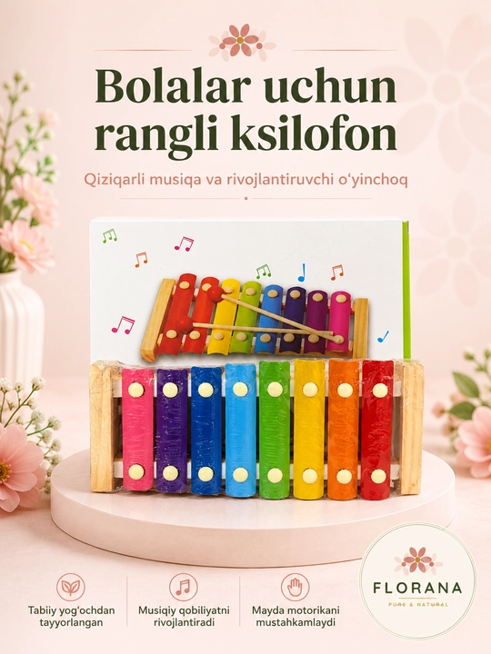 Rangli ksilofon o'yinchoq — 8 nota, bolalar uchun musiqa asbobi 