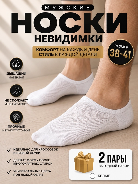 Мужские носки невидимки, короткие хлопковые следки размер 38-41  - 