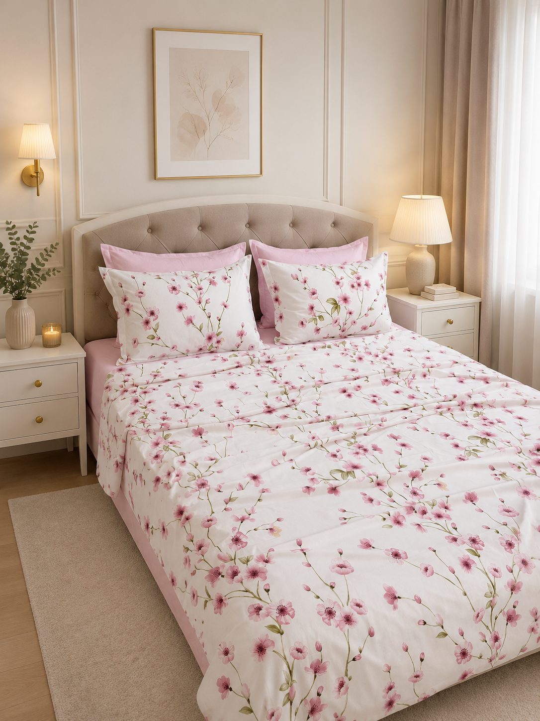 2 kishilik Super Satin pastel komplekti — gulli choyshab to‘plam - 