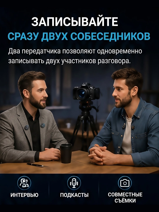 Simsiz petlichka mikrofon, shovqinni kamaytiruvchi, 2 dona, bloger va video yozish uchun