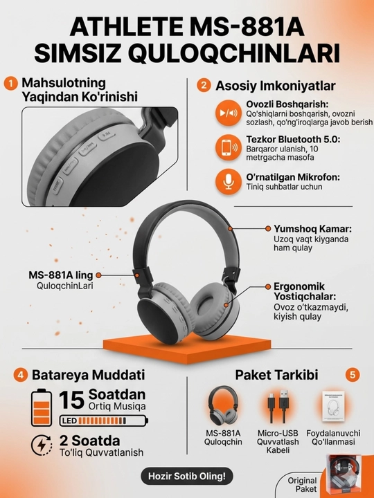 MS-881A simsiz Bluetooth quloqchinlari