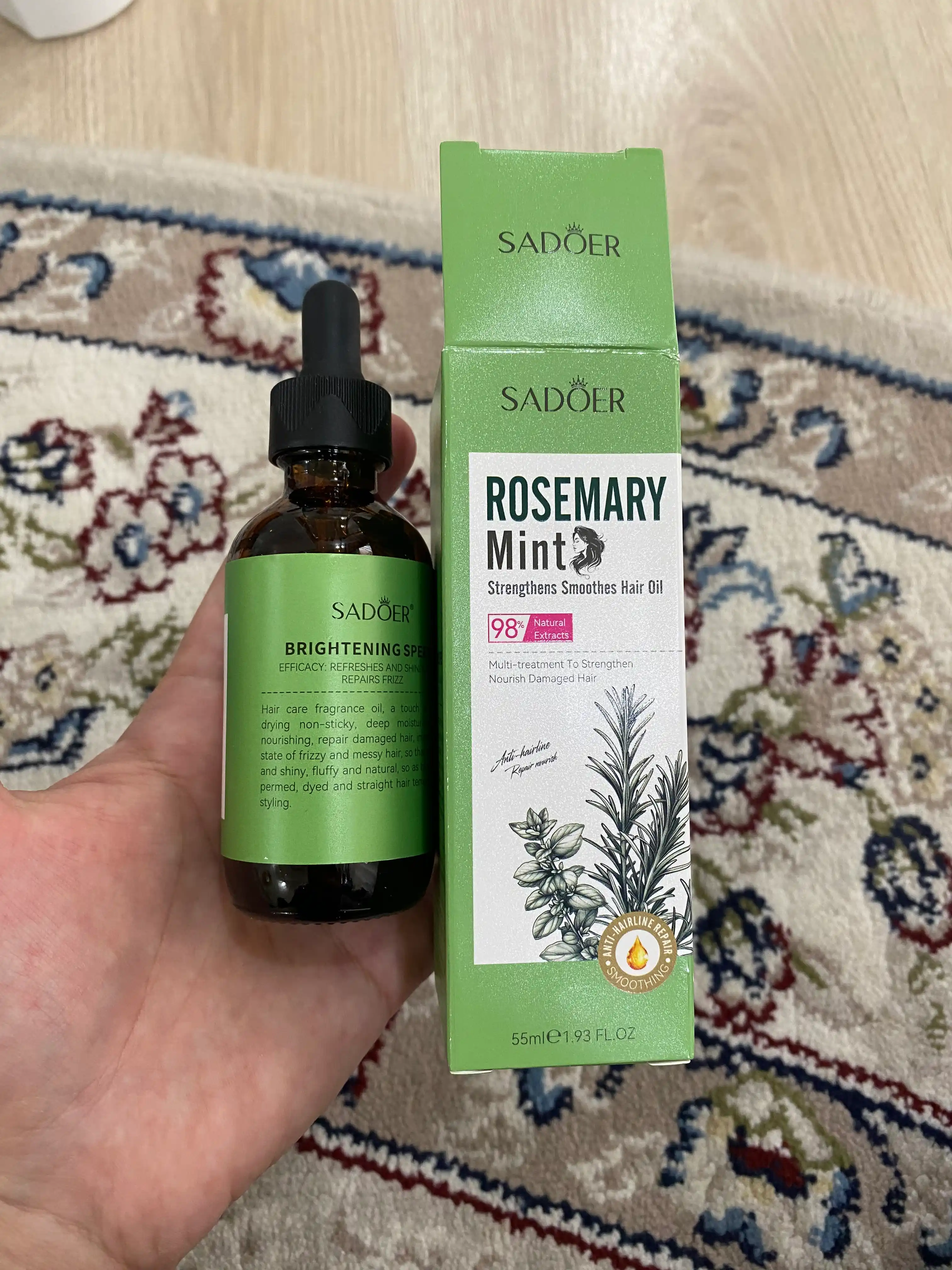 Rozmarin moyi "SADOER"+ mentol, soch to'kilishiga qarshi, kiprik va soqol uchun, 55 ml