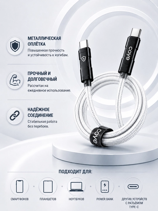 Tez zaryadlash kabeli, 66W USB, Type-C metall kabeli