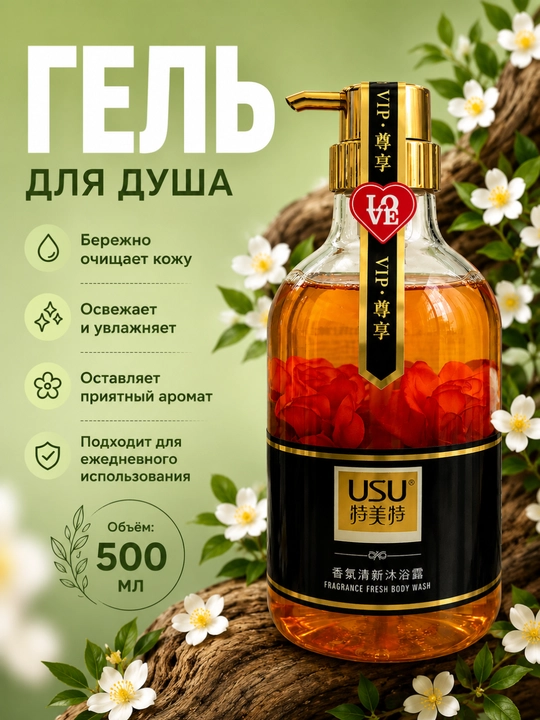 Atirgul ekstrakti va xushbo‘y aromatli dush geli, 500 ml - 