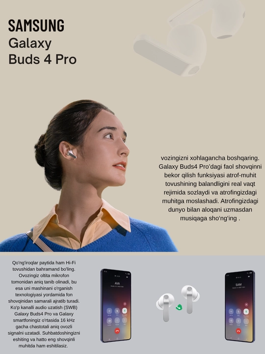 Наушники Samsung Buds 4 Pro HI-FI,  Audio, 2 динамика, ANC
