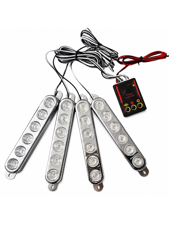 Автомобильный LED стробоскоп, сигнальный фонарь под решетку, 4 шт
