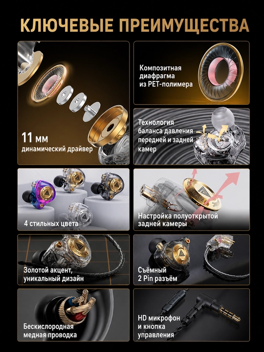 QKZ ENZO PRO проводные внутриканальные Hi-Res наушники с микрофоном, 3,5 мм, глубокий бас
