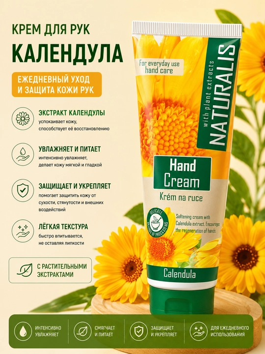 Крем для рук с экстрактом календулы Naturalis, 125 мл - 