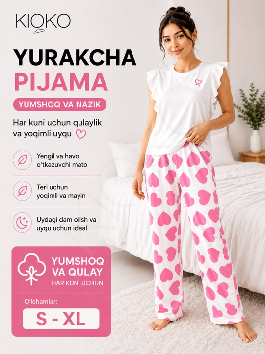 Ayollar pijamasi Kioko, ayollar uchun ikki qismli pijama, uy kiyimi, ayollar uy kostyumi - 