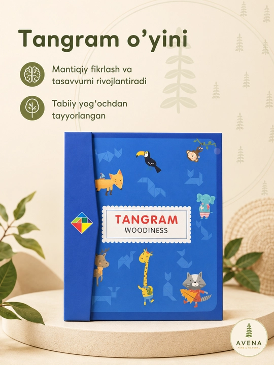 Yog'och tangram bosqotirma — bolalar uchun mantiqiy o'yin to'plami