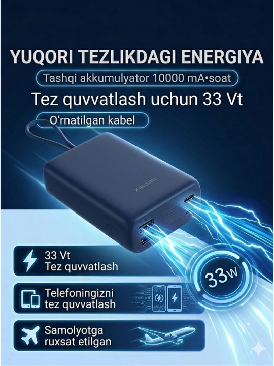 Powerbank Xiaomi X4 с быстрой зарядкой 33 Вт, 10000 мАч внешний аккумулятор