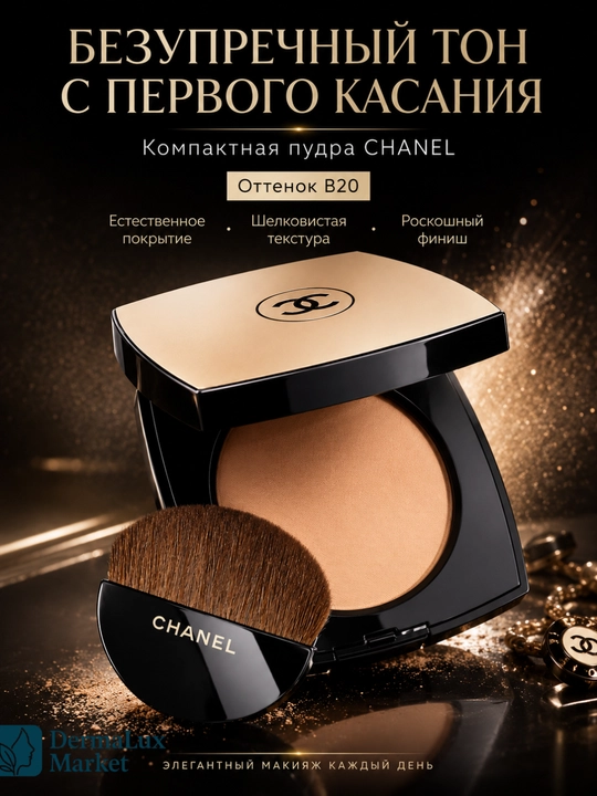 Компактная пудра с эффектом естественного сияния, лёгкая  текстура — CHANEL les beiges B20