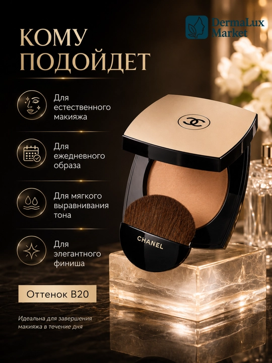 Компактная пудра с эффектом естественного сияния, лёгкая  текстура — CHANEL les beiges B20 - 