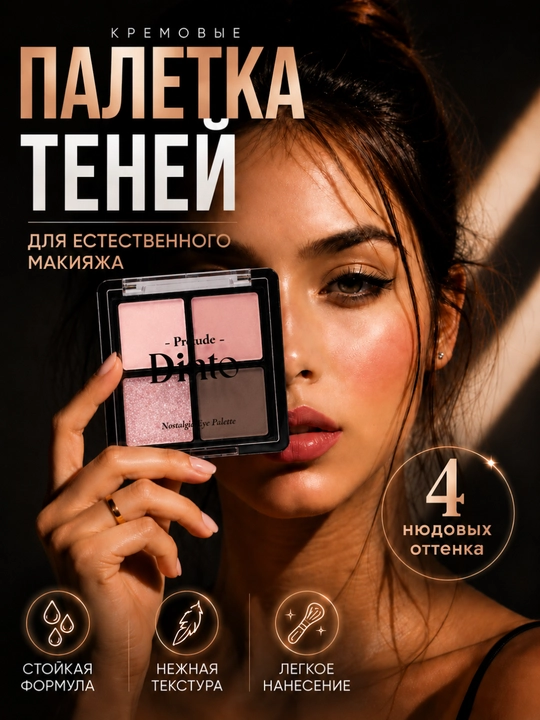 Dinto Nostalgic Eye Palette – 4 rangli ko‘z soyasi paletkasi - 
