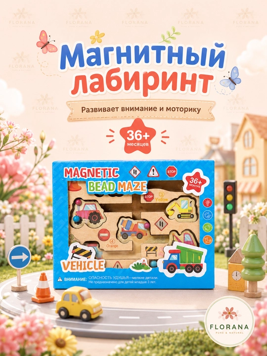 Деревянный магнитный лабиринт для детей — игра с цветами и числами