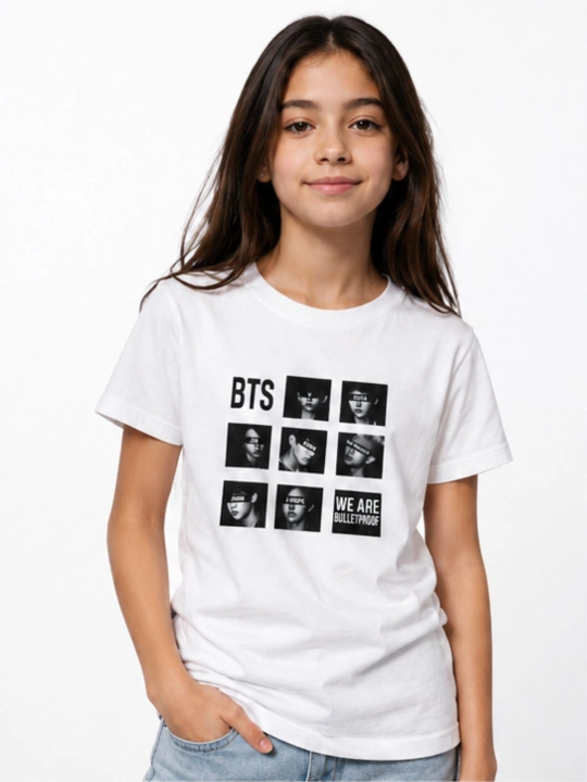 WEERIT BTS 8-14 yoshli qizlar uchun 100% paxta K-POP bosma futbolka