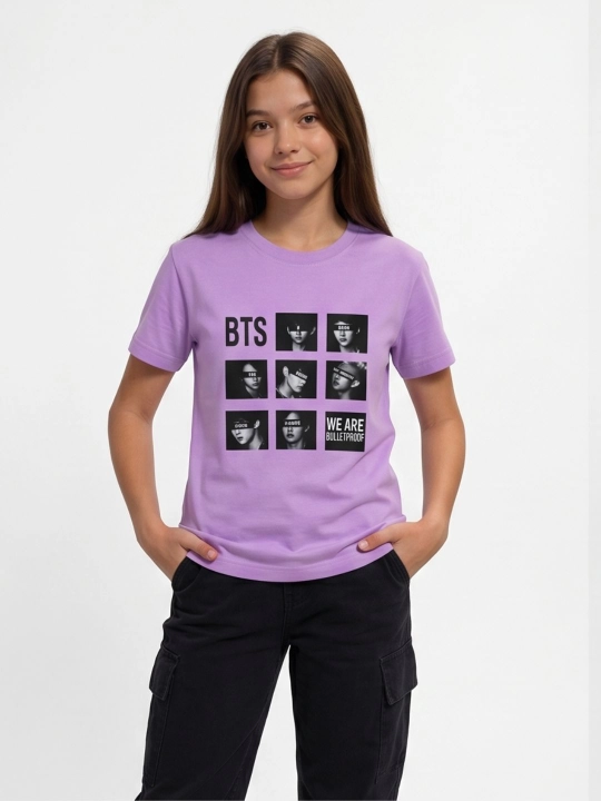 WEERIT BTS 8-14 yoshli qizlar uchun 100% paxta K-POP bosma futbolka