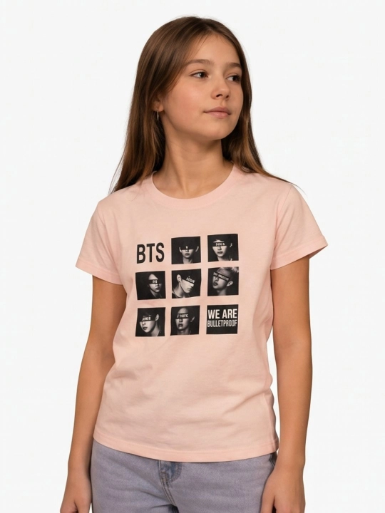 WEERIT BTS 8-14 yoshli qizlar uchun 100% paxta K-POP bosma futbolka