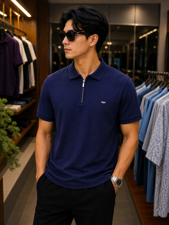 Мужская футболка поло Premium на молнии – Темно-синий Navy Blue - 