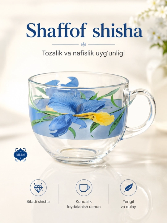 Shisha krujka, 300 ml, issiqqa chidamli, ergonomik tutqichli, choy va qahva uchun