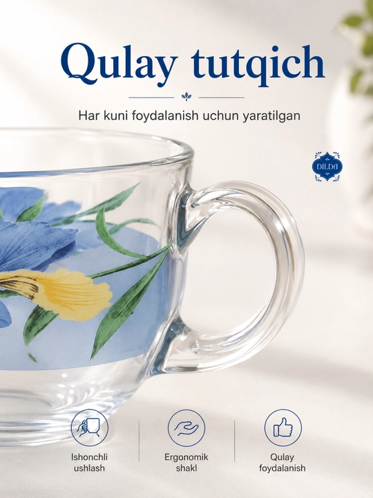 Shisha krujka, 300 ml, issiqqa chidamli, ergonomik tutqichli, choy va qahva uchun