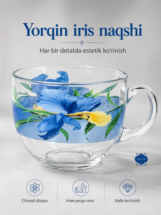 Shisha krujka, 300 ml, issiqqa chidamli, ergonomik tutqichli, choy va qahva uchun