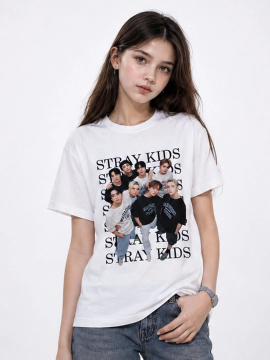 WEERIT Stray Kids o‘smirlar futbolkasi 8-14 yoshli bolalar uchun 100% paxta K-POP bosma