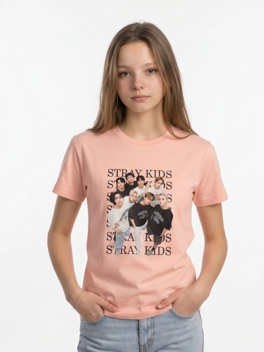 WEERIT Stray Kids o‘smirlar futbolkasi 8-14 yoshli bolalar uchun 100% paxta K-POP bosma