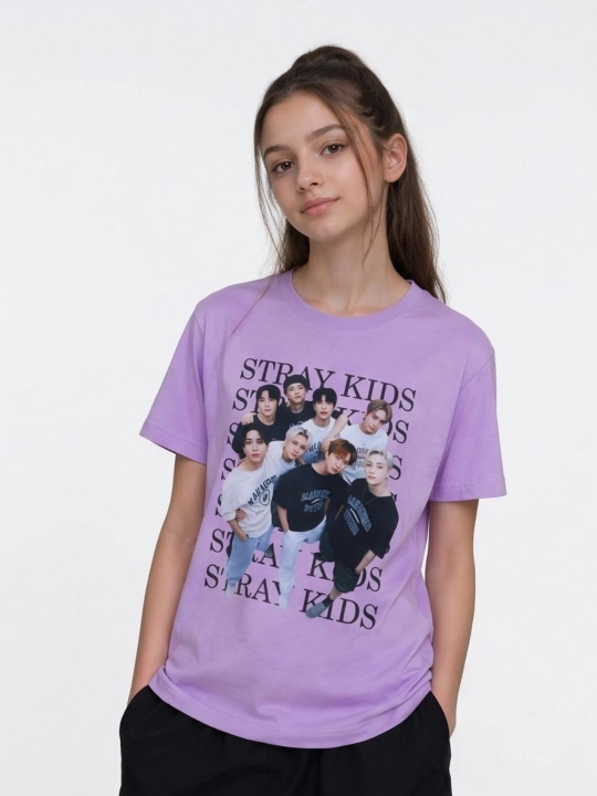 WEERIT Stray Kids o‘smirlar futbolkasi 8-14 yoshli bolalar uchun 100% paxta K-POP bosma