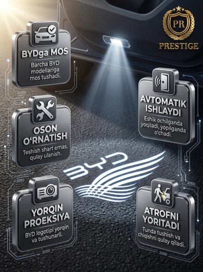 Светодиодная LED подсветка в двери для всех автомобилей BYD, проектор логотипа — PREST01-LEDLOGO