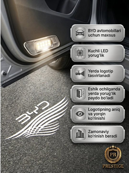 Barcha BYD avtomobillari uchun LED podsvetka, eshik logotip proyektori