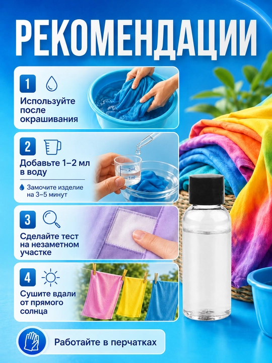 Закрепитель цвета для ткани 25 мл, средство после окрашивания текстиля, футболок, шопперов