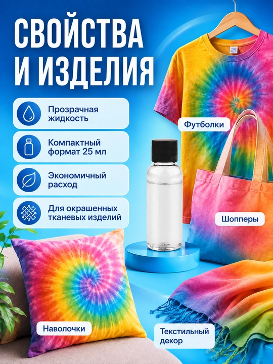 Закрепитель цвета для ткани 25 мл, средство после окрашивания текстиля, футболок, шопперов