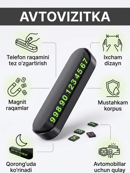 Avtoturargoh kartasi, vizitka telefon raqam bilan