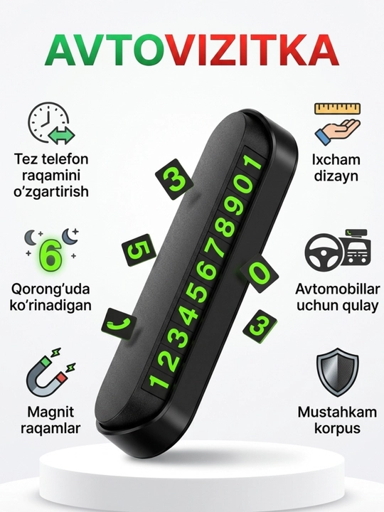 Avtoturargoh kartasi, vizitka telefon raqam bilan