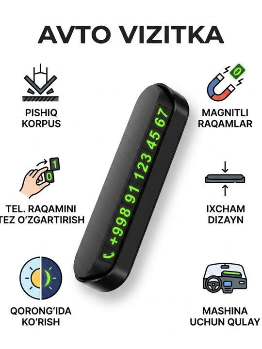 Avtoturargoh kartasi, vizitka telefon raqam bilan