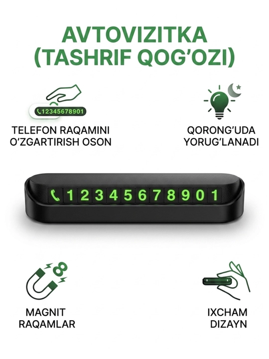Avtoturargoh kartasi, vizitka telefon raqam bilan