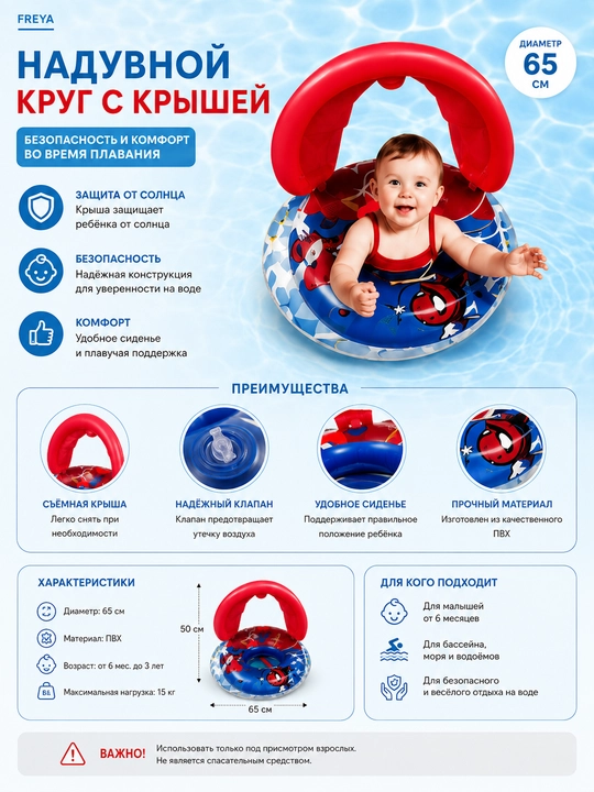 Детский надувной круг для плавания, круг-балон, для бассейна - 