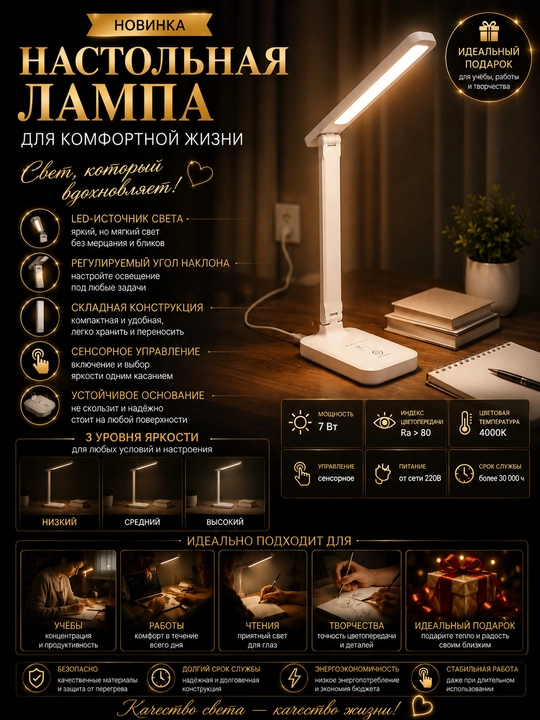 3 xil darajadagi yorug'lik bilan LED tungi chiroq - 