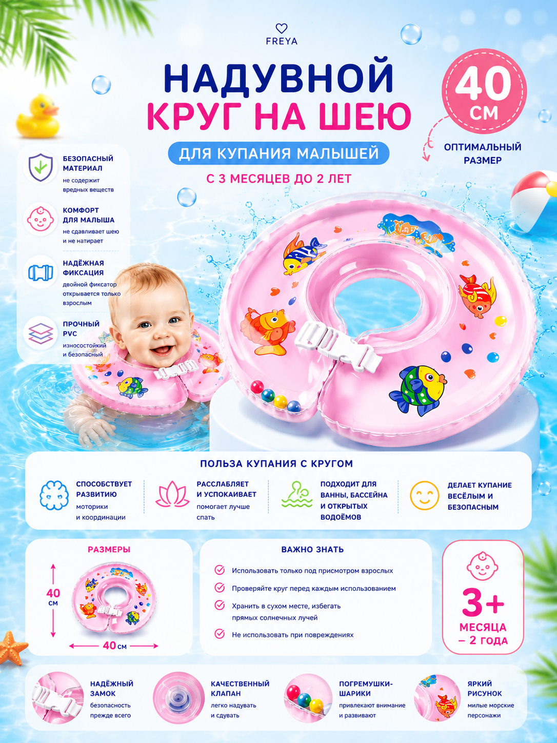 Детский надувной круг для плавания, круг-балон, для бассейна