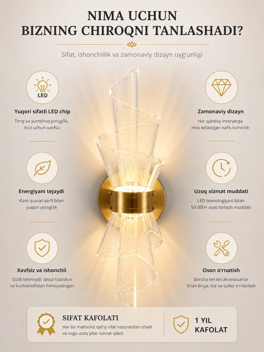 Devor brasi, chiroq, LED, zamonaviy, dekorativ chiroq, 3 xil yoritish rejimi - 