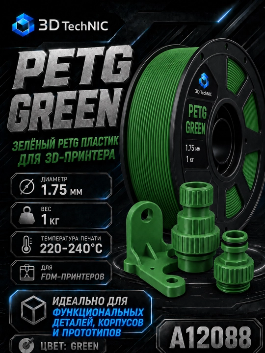 Пластик для 3D принтера, филамент PETG 1.75 мм, 1 кг - 